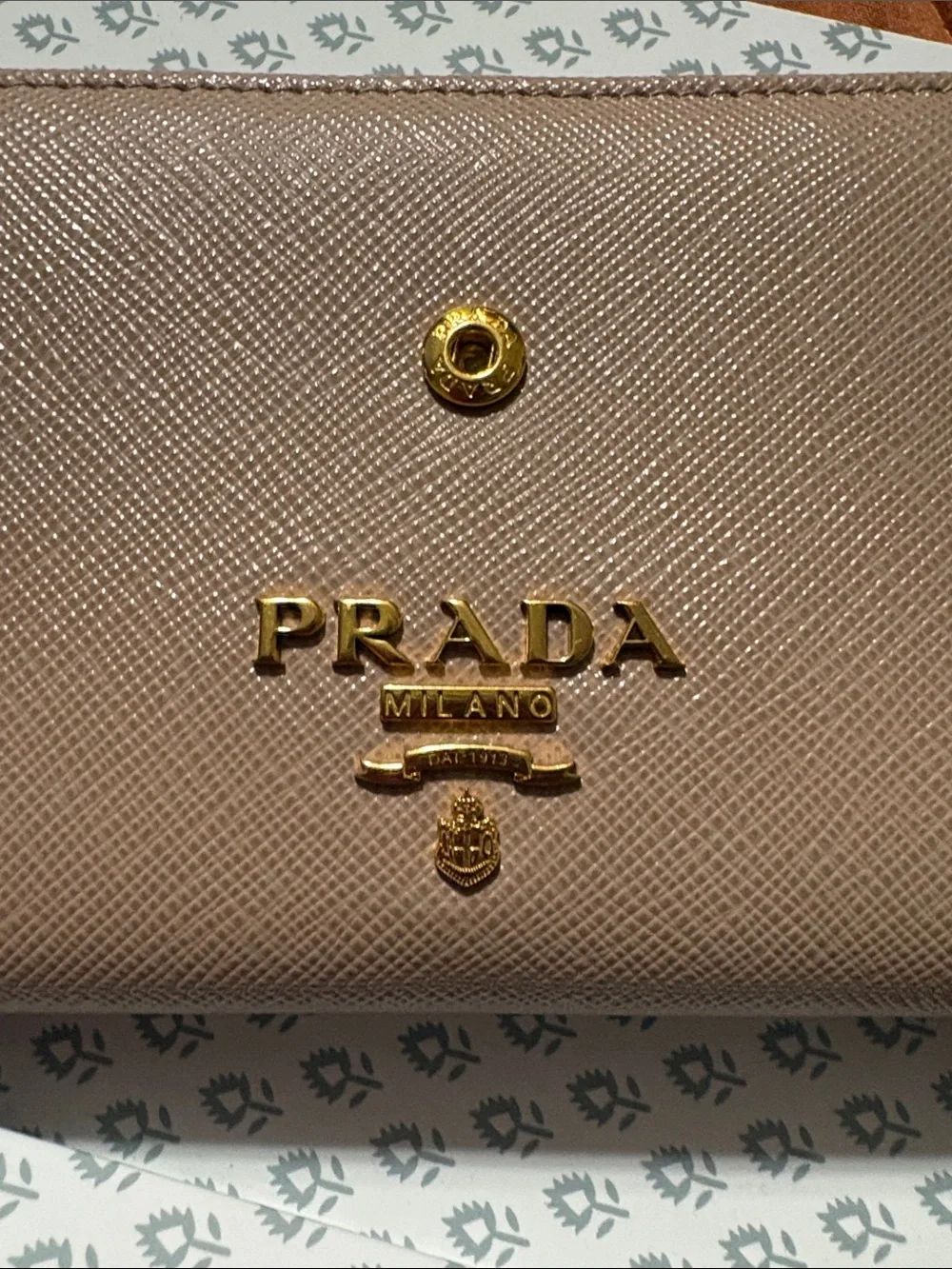 Prada Saffiano Leather Wallet in Taupe Box and Dust Bag included